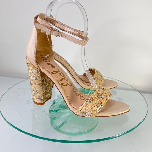 Sam Edelman Shoes - Sam Edelman Yoana Heel Sandals Nude  Woven Trim ankle strap Leather